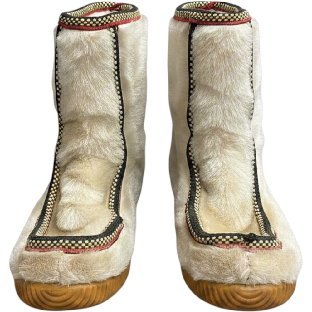 Vintage Foremost Professional Penneys Faux Fur Snow Boots Cream Woven Trim 7